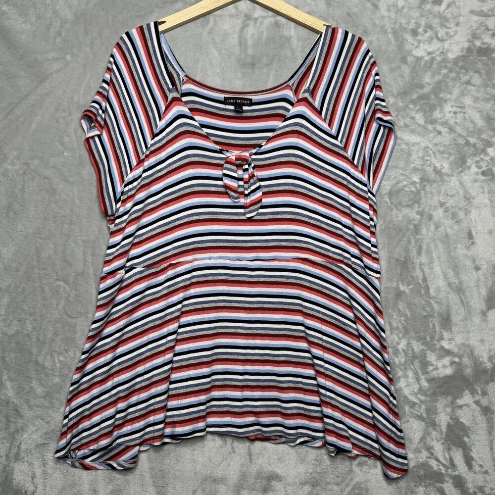 Lane Bryant Tunic Top Womens 18/20 Multicolor Stripe Tie Front Scoop Neck Jersey